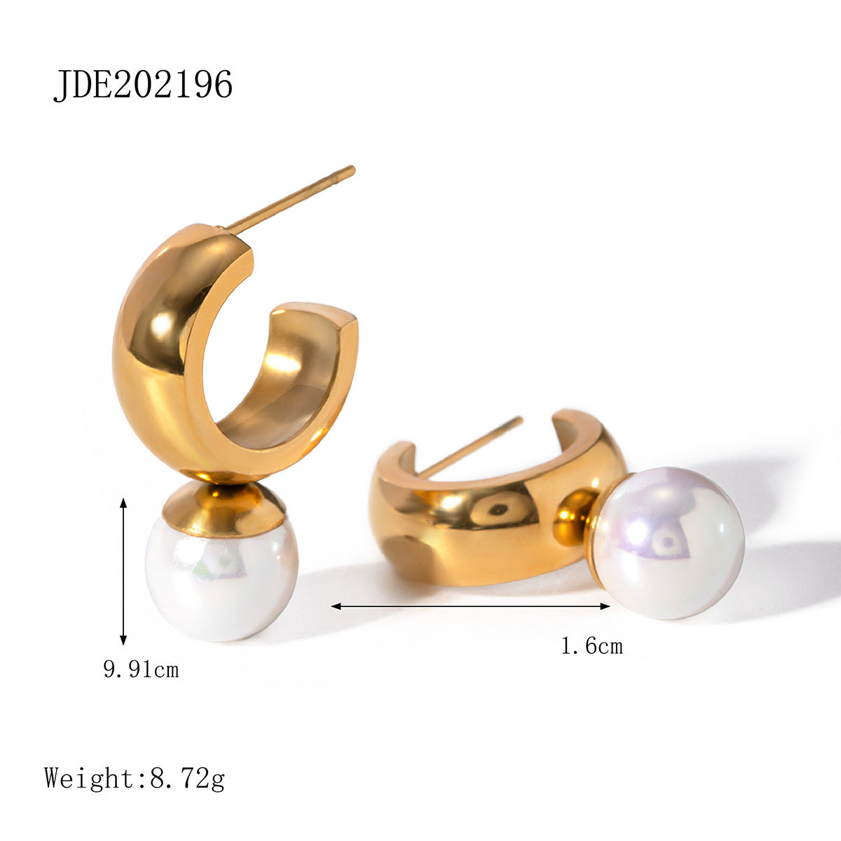 18K Gold Stainless Steel Glossy C- Shaped