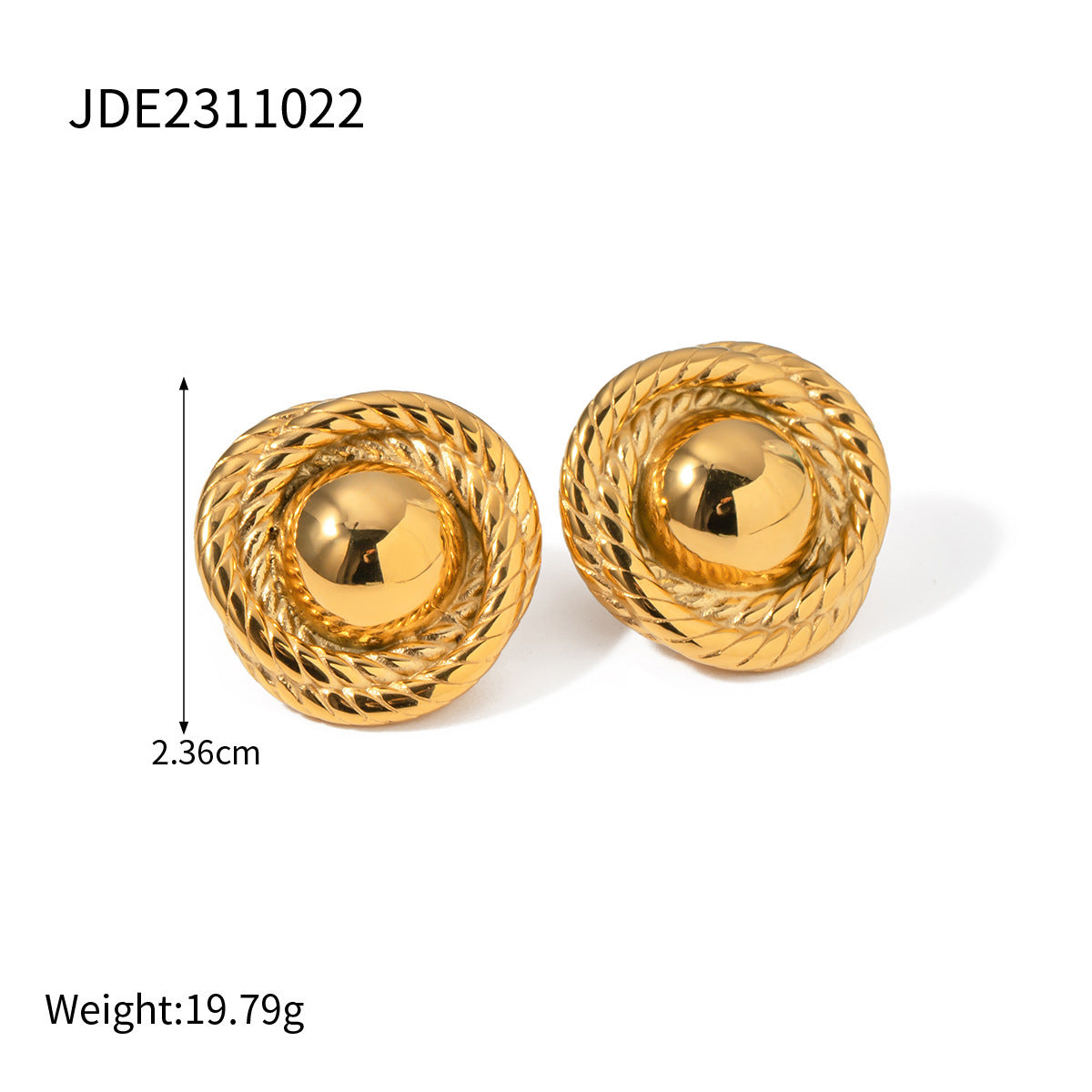 18K Gold Stainless Steel Front And Rear Round Beads Tassel Earrings