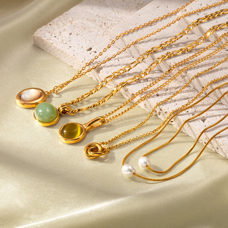 Retro 18K Gold Stainless Steel Titanium Steel Agate Stone Necklace