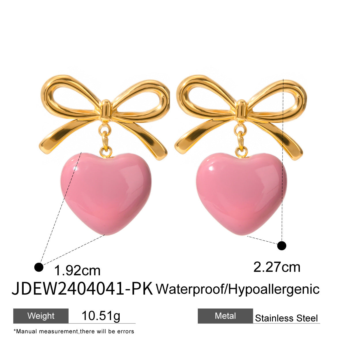 18K Gold Stainless Steel Bow Green Heart Earrings
