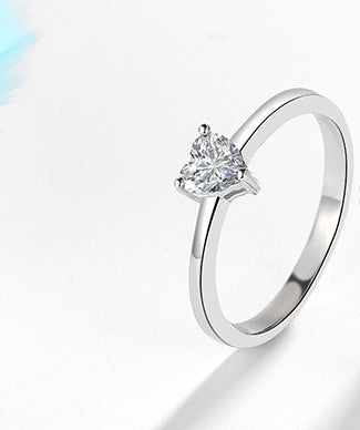 Sterling Silver Heart Clear  White Gold Color Rings