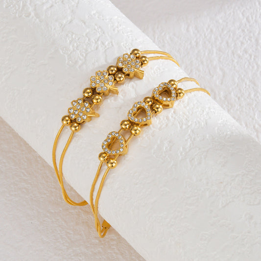 Stainless Steel 18K Gold Love Diamond Bracelet