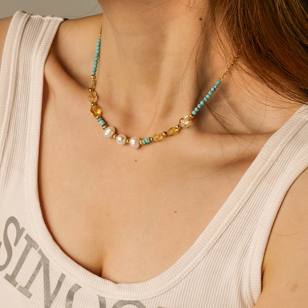 Color 18K Gold Stainless Steel Freshwater Stringed Pearls Necklace