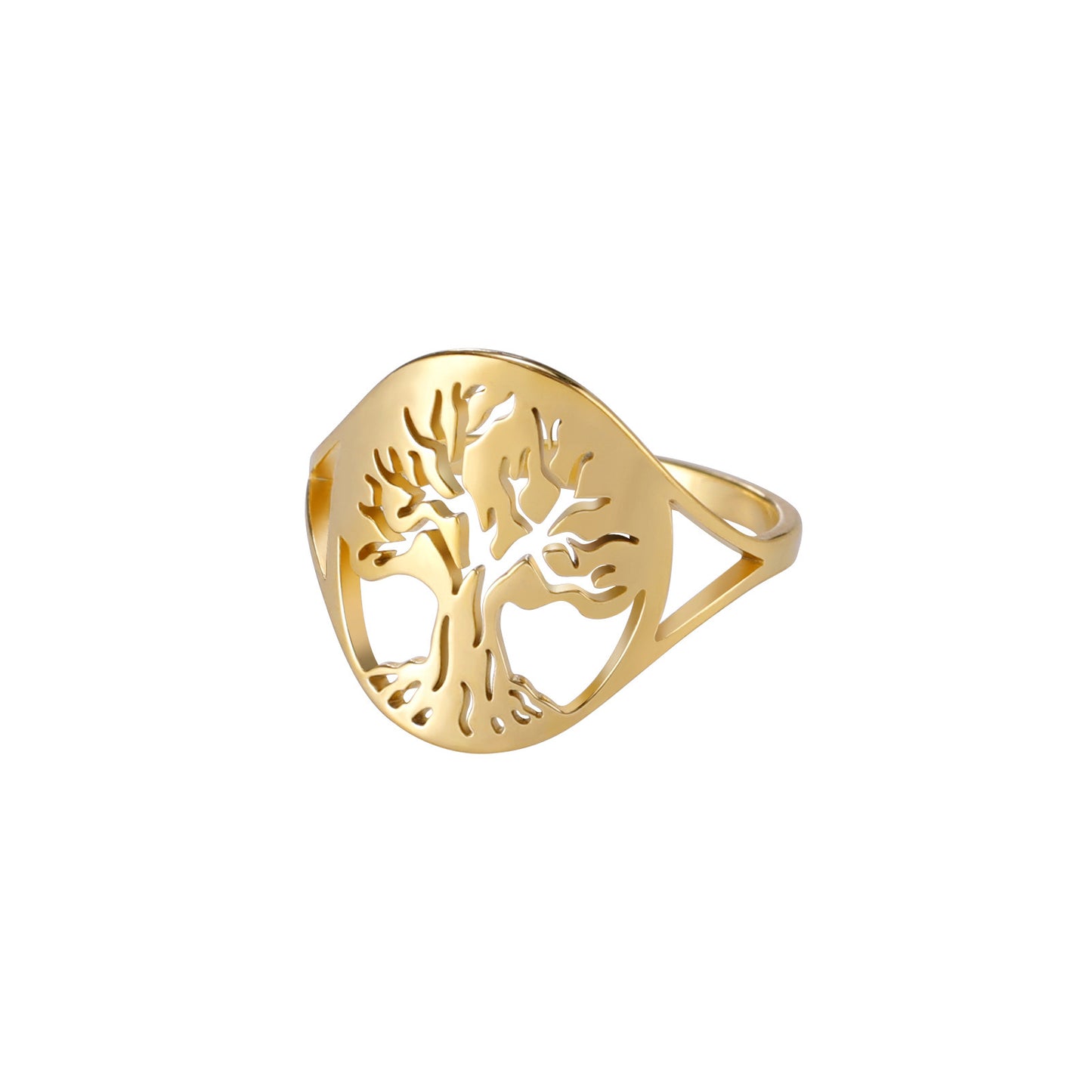 18K Real Gold Plating Non-fading Titanium Steel Hollow Small Tree Shape Stainless Steel Ring