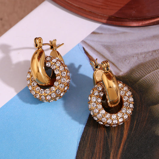 Fashion Stainless Steel Plated 18K Gold Micro Inlay Donut Ear Clip