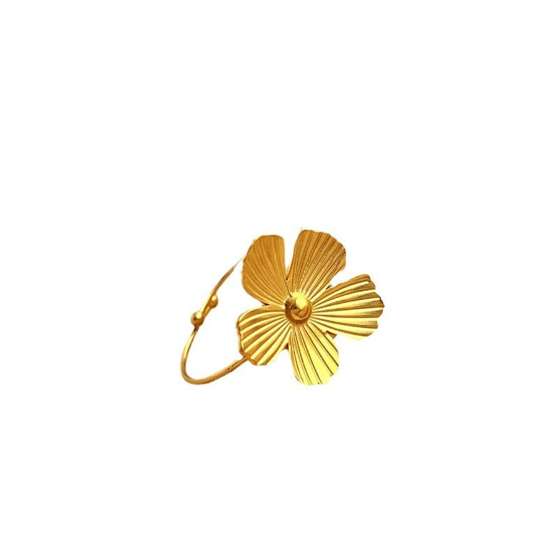 Vintage Stainless Steel Ring 18K Gold-plated Flowers