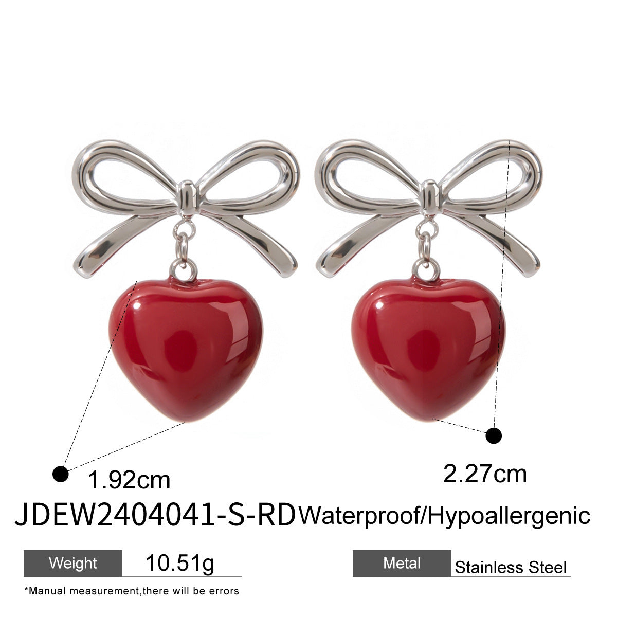 18K Gold Stainless Steel Bow Green Heart Earrings