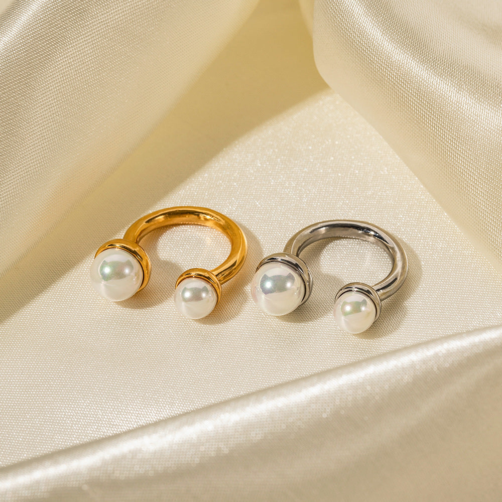 18K Gold Stainless Steel Pearl Size Open Ring Does Not Fade