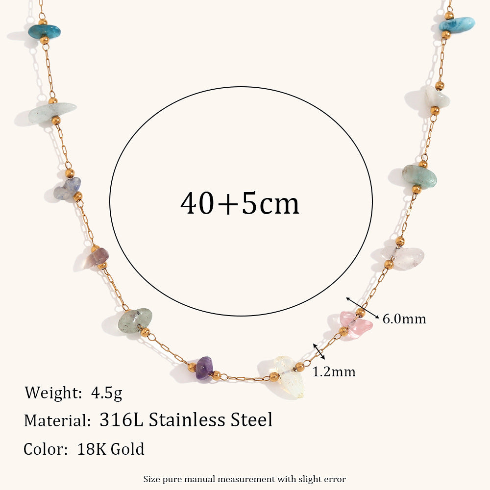 Stainless Steel 18K Gold Plated Natural Gravel Handmade Chain Necklace For Women