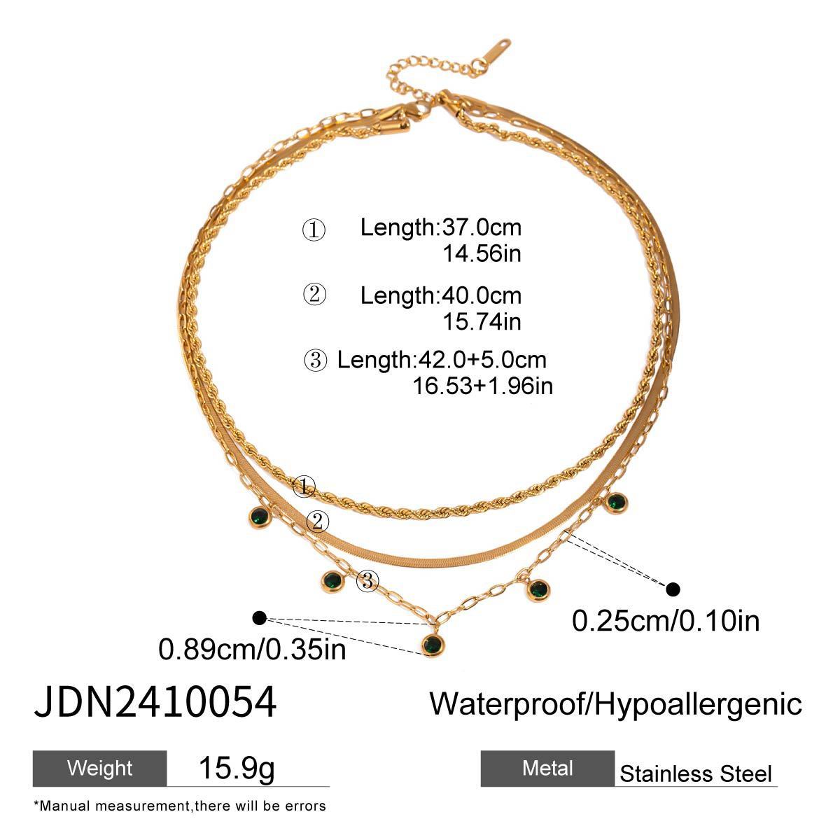 Stainless Steel Green Rhinestone Multi-layer Twin Necklace