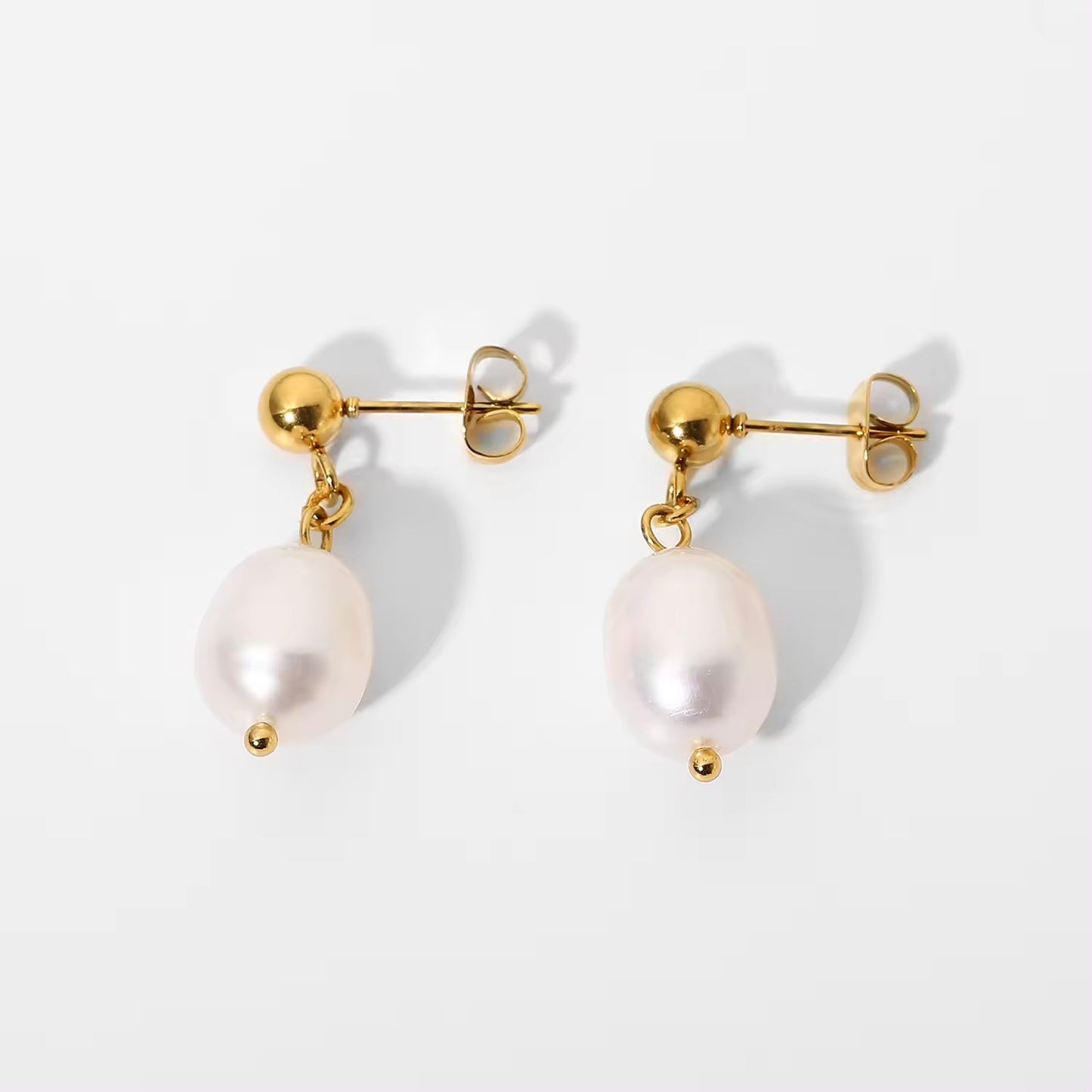 18k Gold Stainless Steel Freshwater Pearl Ginkgo Pendant Earrings