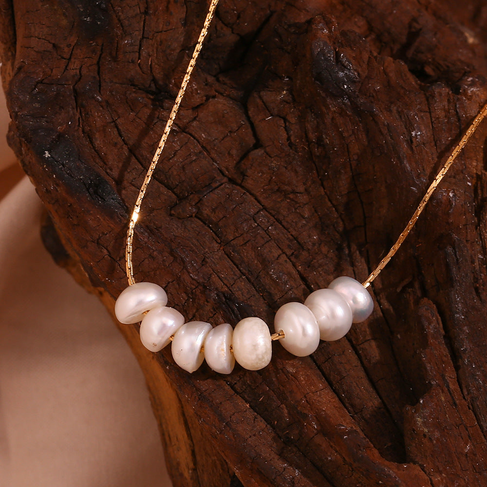 Stainless Steel Plated 18K Gold Freshwater String Of Pearls Pendant Necklace For Women