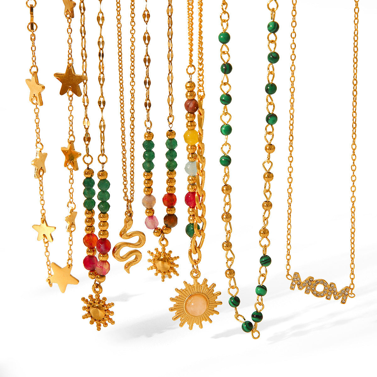 18K Gold Plated Stainless Steel Sun Pendant Necklace For Women