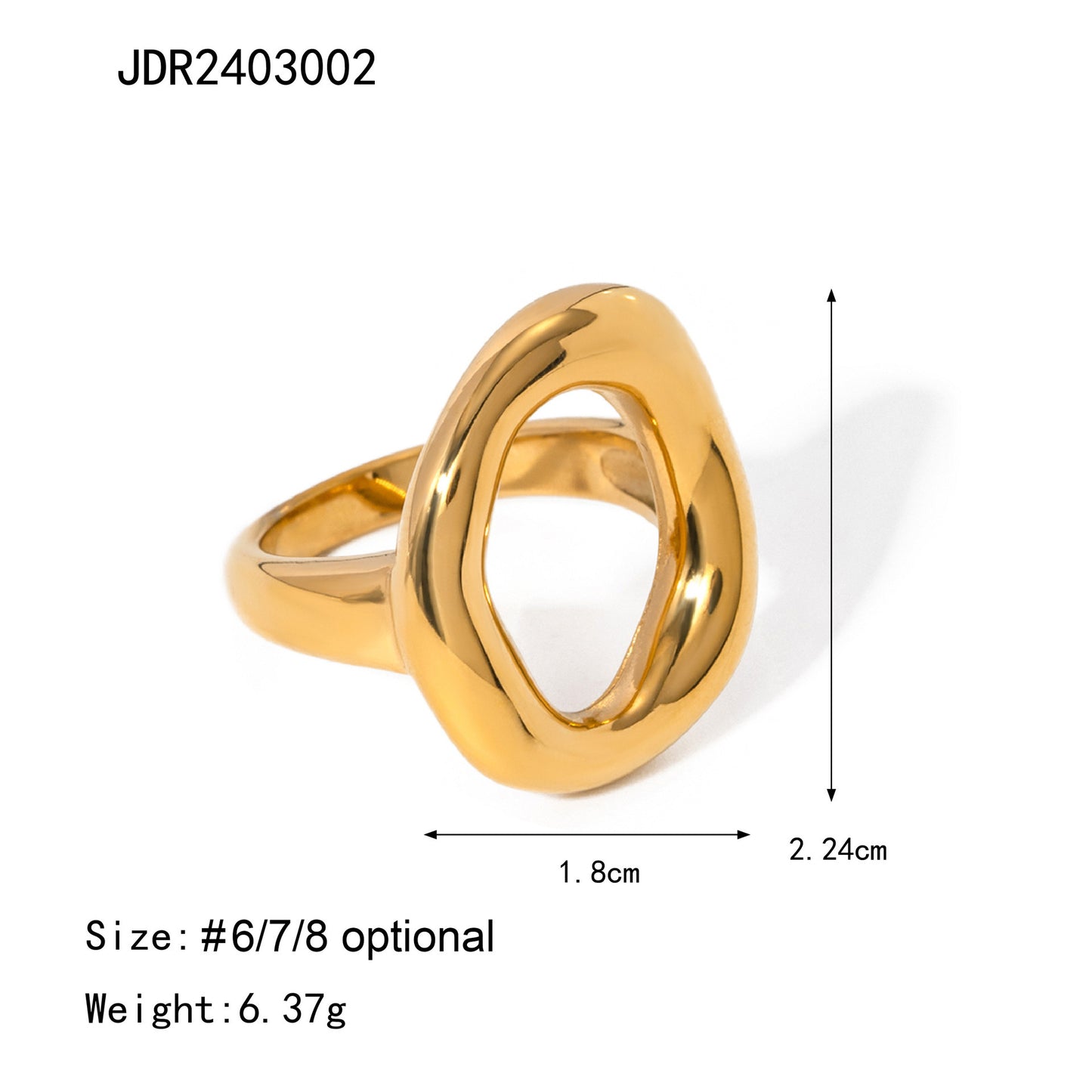 European And American Ins Style 18K Gold Stainless Steel Oval Hollow Closed Ring