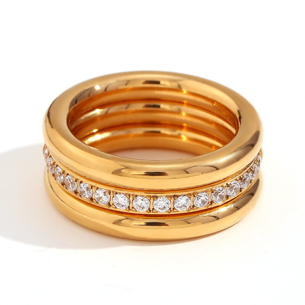 Stainless Steel 18K Gold Plated Zircon Simple Bracelet Ring Three-piece Set