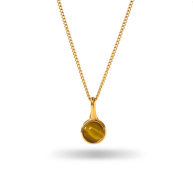 Retro 18K Gold Stainless Steel Titanium Steel Agate Stone Necklace