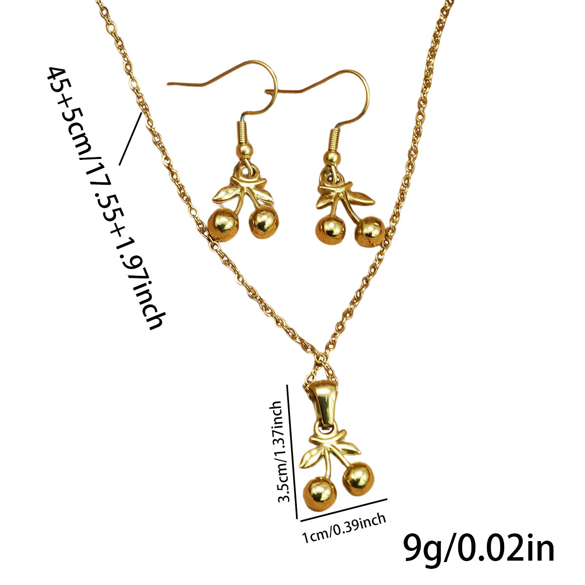 Lxalry 18K Gold Plated Stainless Steel Cherry Pendant Necklace And Earrings Set For Women - Cute Minimalist Jewelry For Daily Wear, Gifts, Summer Parties, And Anniversaries - Waterproof & Hypoallergen