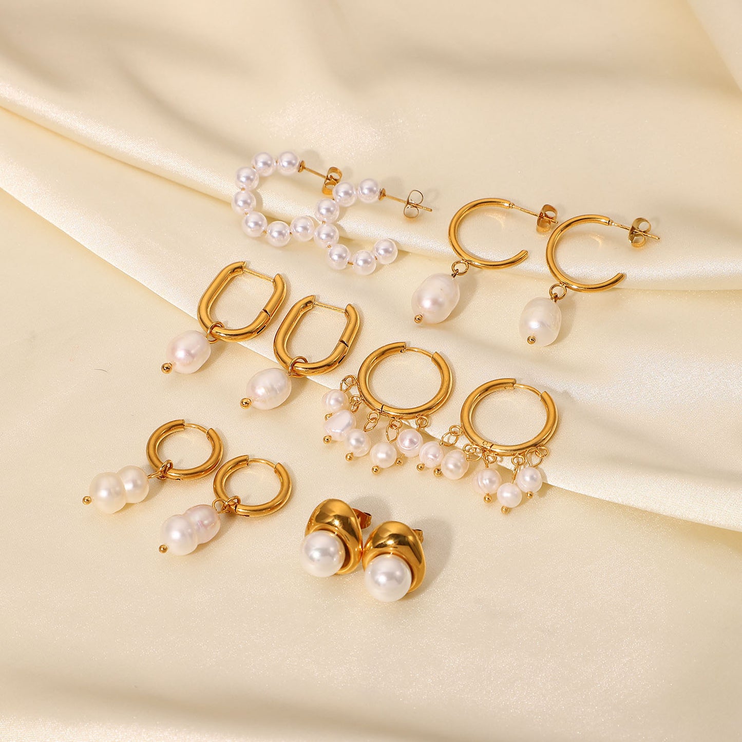 18K Gold Stainless Steel Earrings Fashion Personality Pearl
