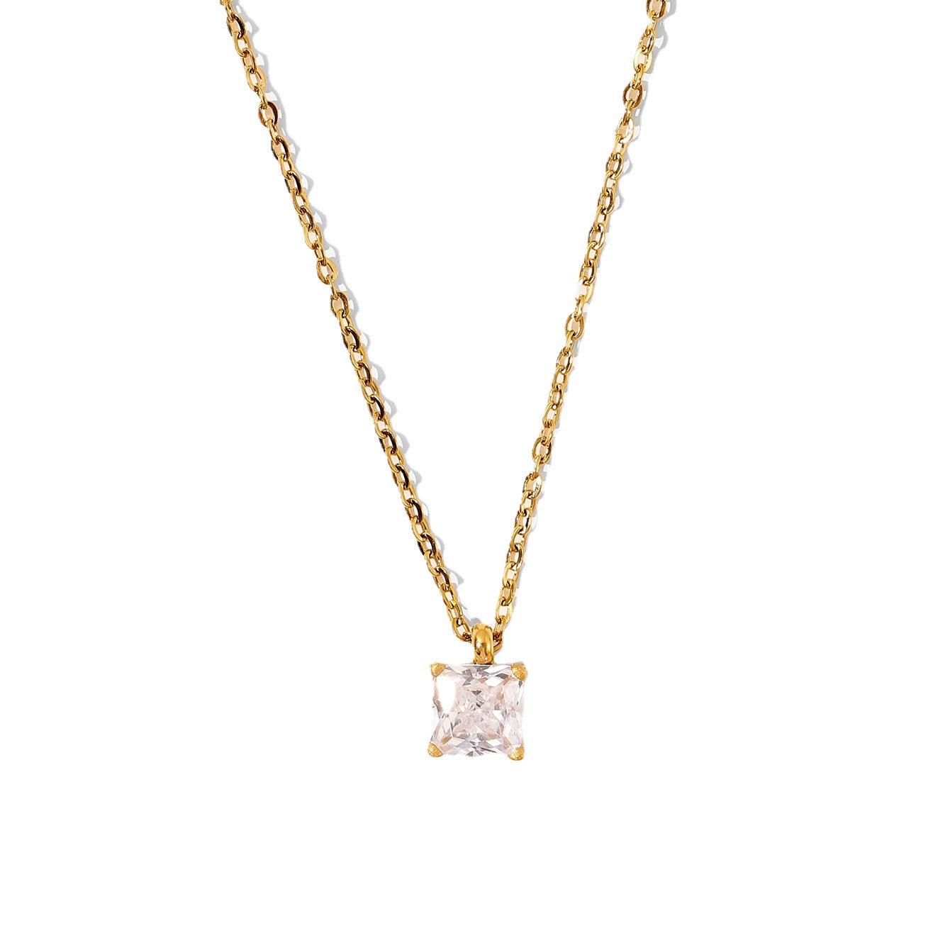 Stainless Steel White Green Square Zircon Pendant Necklace For Women