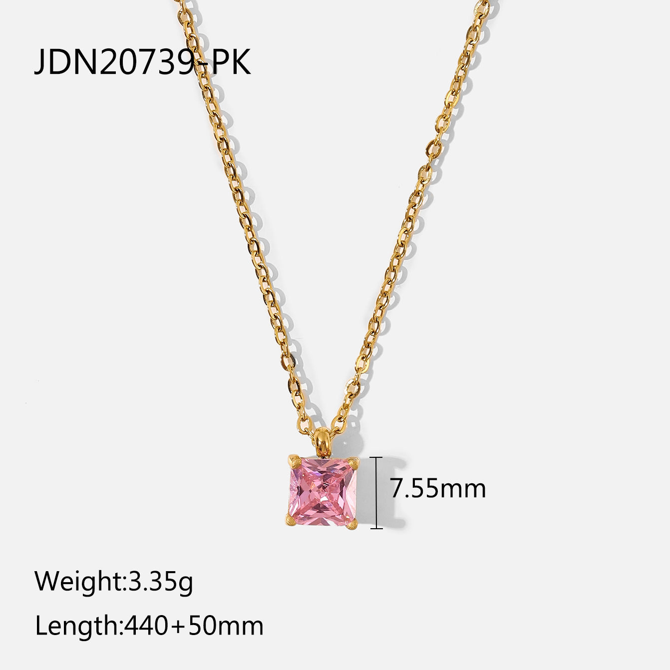 Stainless Steel White Green Square Zircon Pendant Necklace For Women
