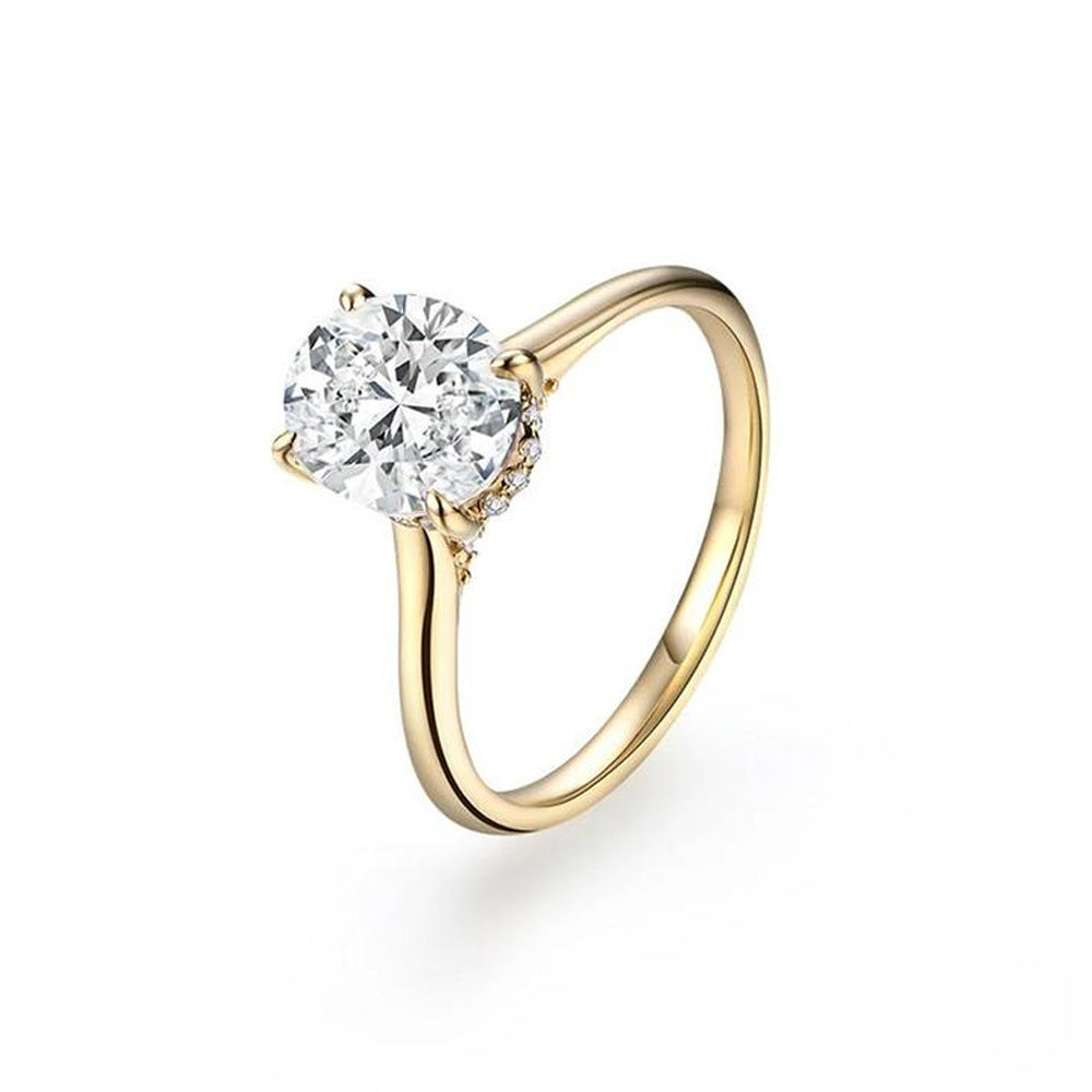5A Oval Zircon Ring Female Copper Plating 14K Gold High-grade Light Luxury