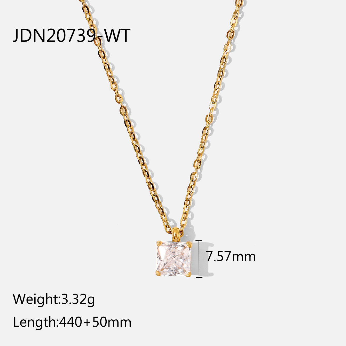 Stainless Steel White Green Square Zircon Pendant Necklace For Women