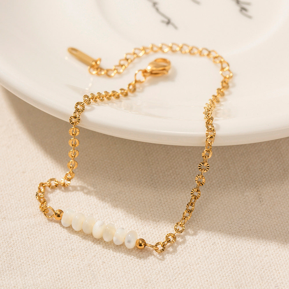 18K Gold Stainless Steel Chain Circular Shell