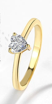 Sterling Silver Heart Clear  White Gold Color Rings