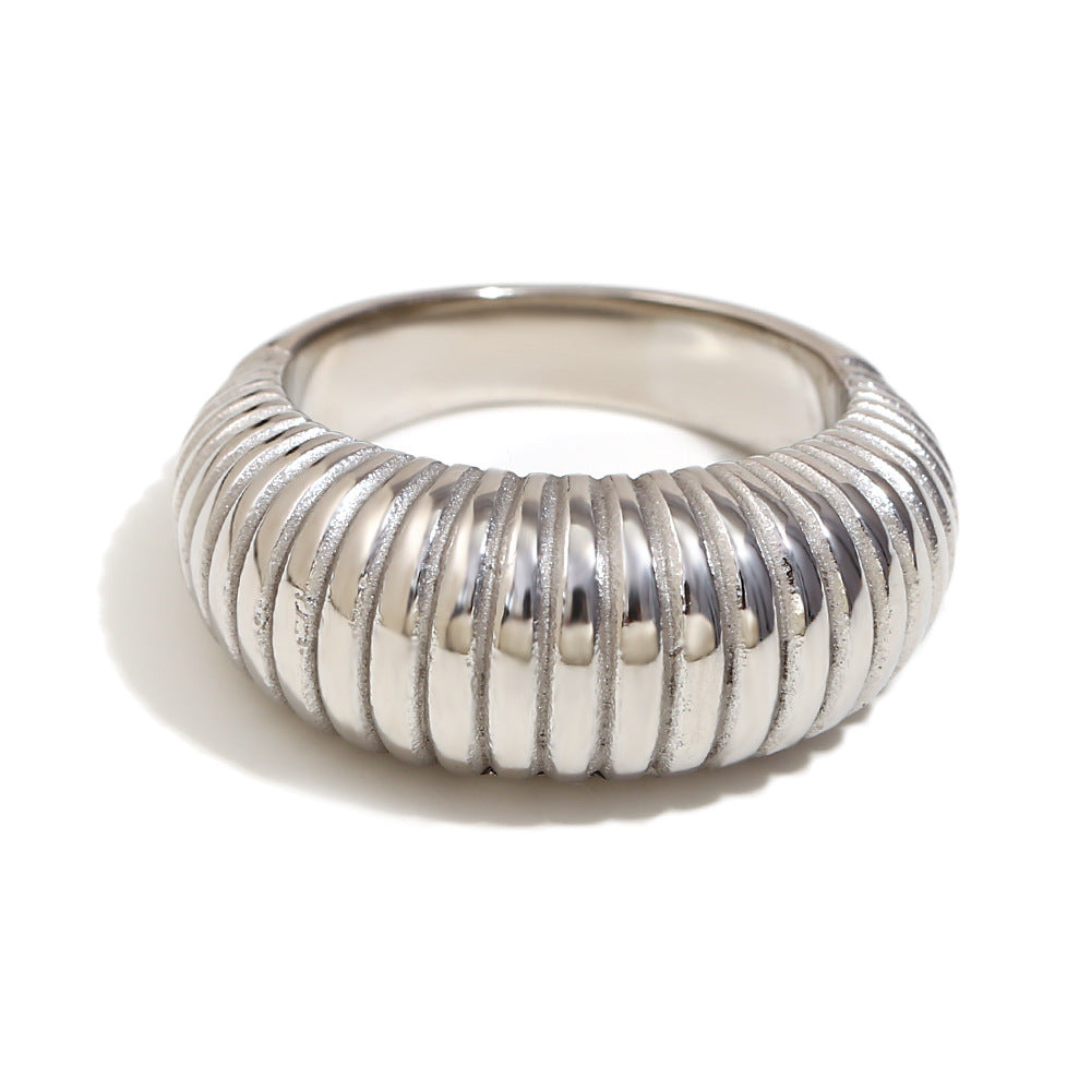 Stainless Steel 18K Gold Plating Bread Love Beating Pattern Signet Ring