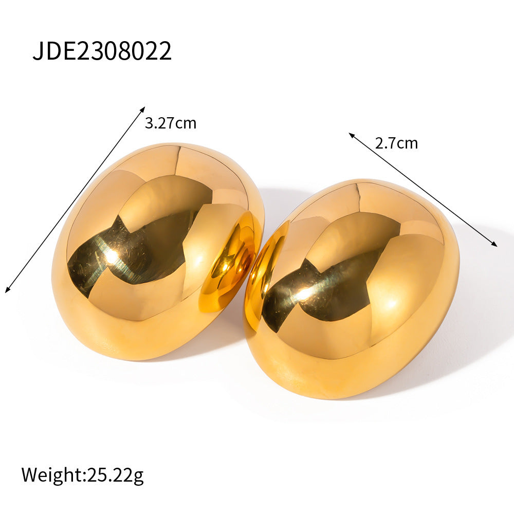 Women's Fashion 18K Gold Stainless Steel Oval Earrings