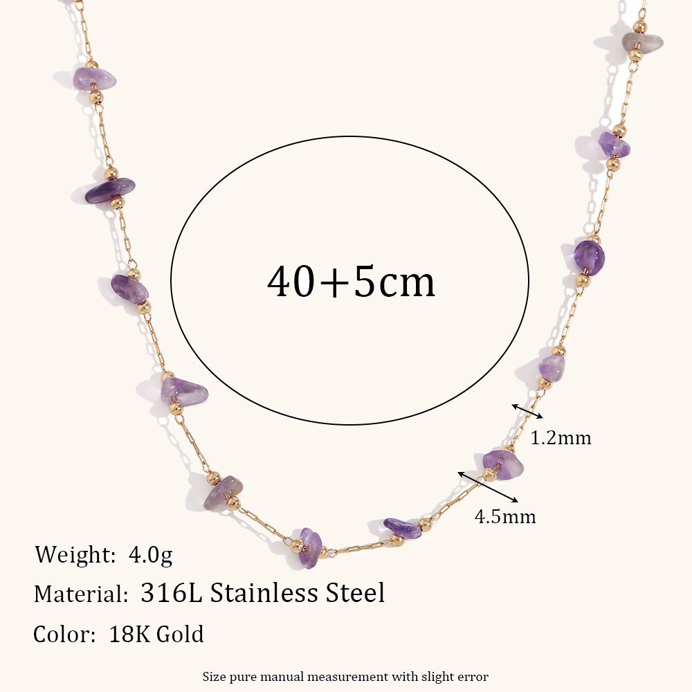 Stainless Steel 18K Gold Plated Natural Gravel Handmade Chain Necklace For Women