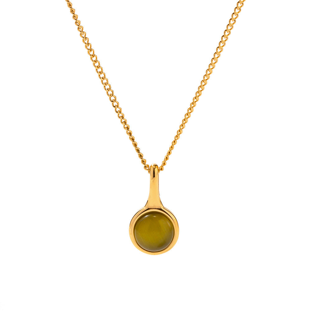 18K Gold Olive Green Opal Stainless Steel Pendant Necklace