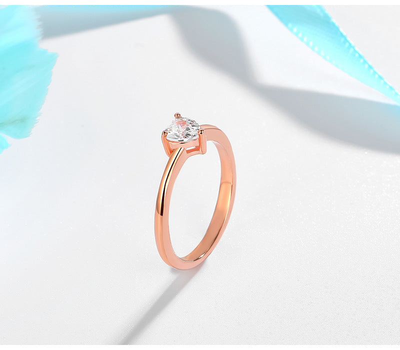 Sterling Silver Heart Clear  White Gold Color Rings
