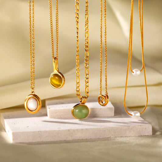 Retro 18K Gold Stainless Steel Titanium Steel Agate Stone Necklace