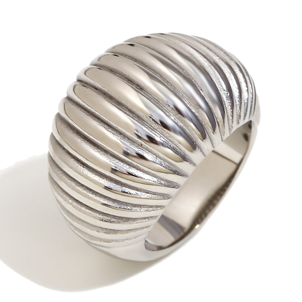 Stainless Steel 18K Gold Plating Bread Love Beating Pattern Signet Ring