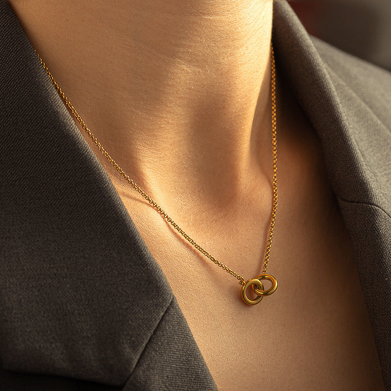 Retro 18K Gold Stainless Steel Titanium Steel Agate Stone Necklace