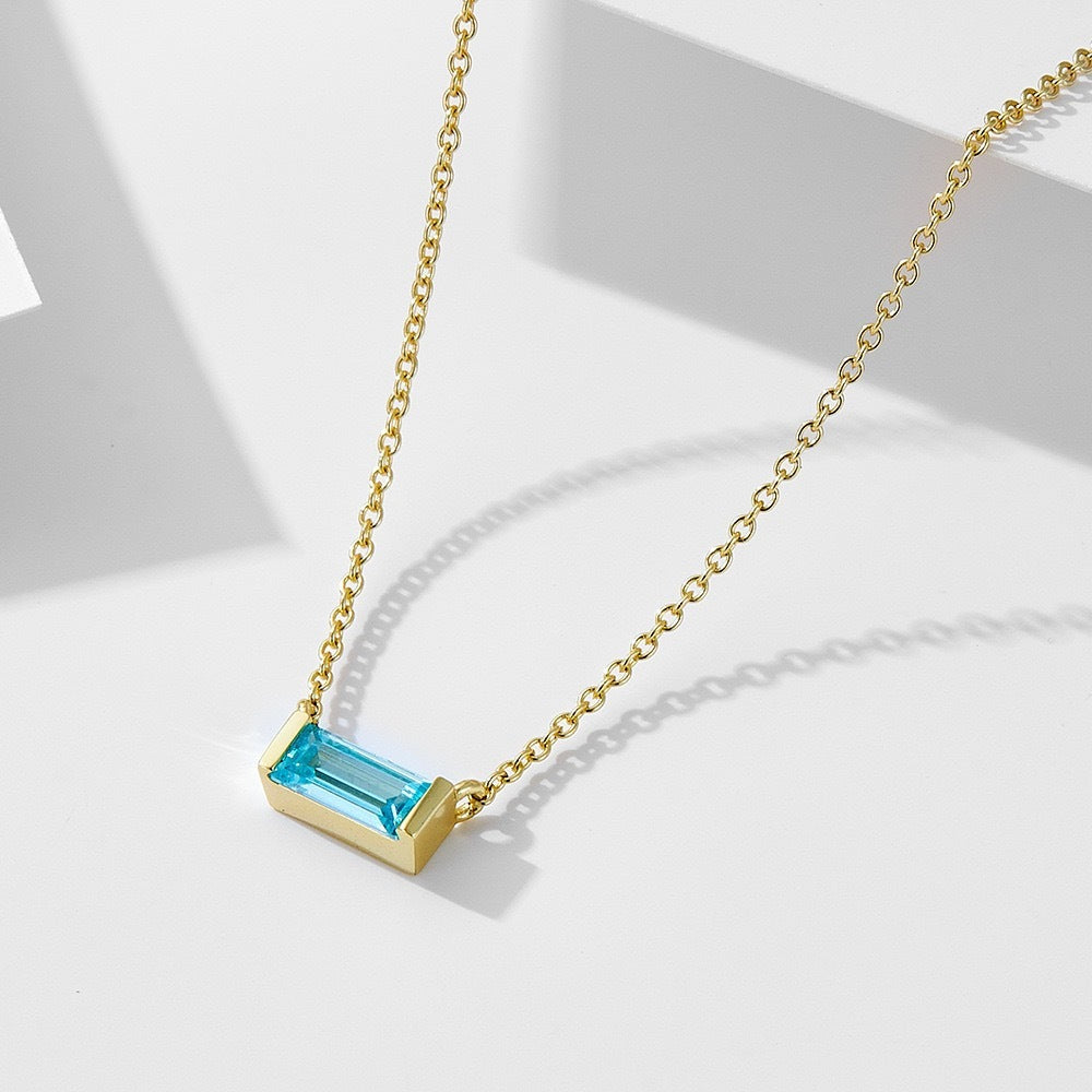 925 Sterling Silver Twelve Birthstone Square Clavicle Chain Women's Simple