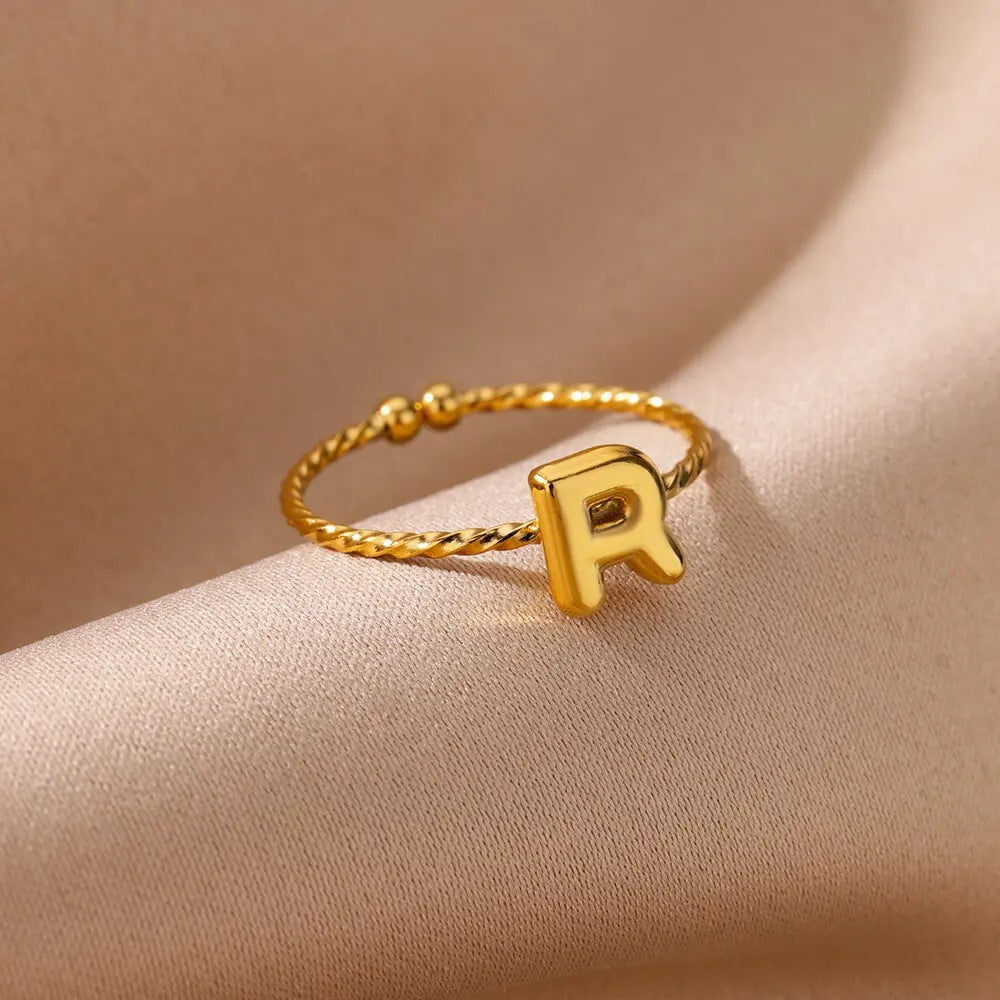 Stainless Steel Plated 18K Real Gold 26 English Letters Ring