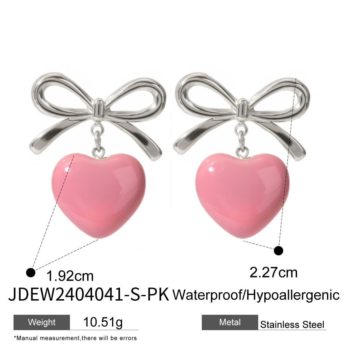 18K Gold Stainless Steel Bow Green Heart Earrings