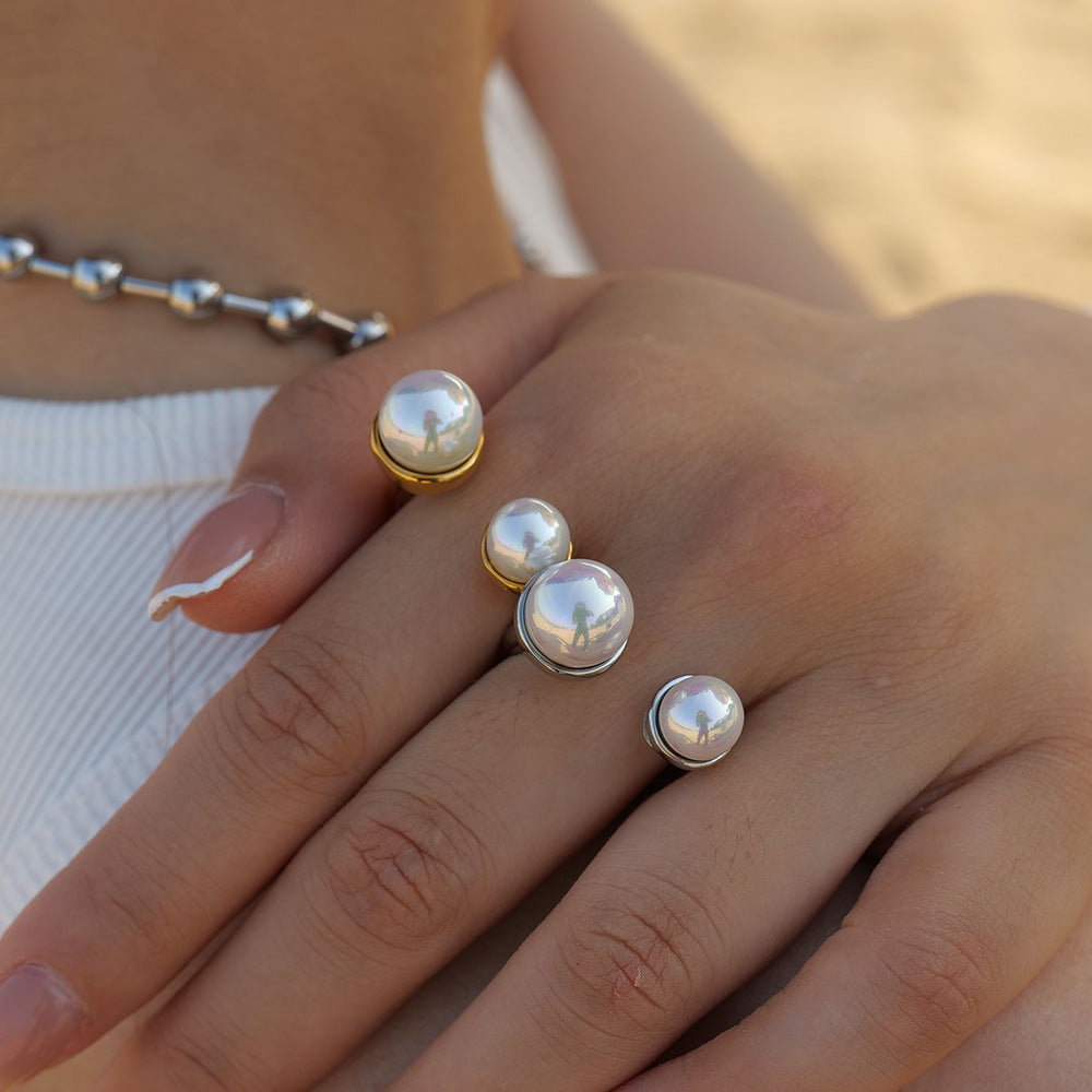 18K Gold Stainless Steel Pearl Size Open Ring Does Not Fade