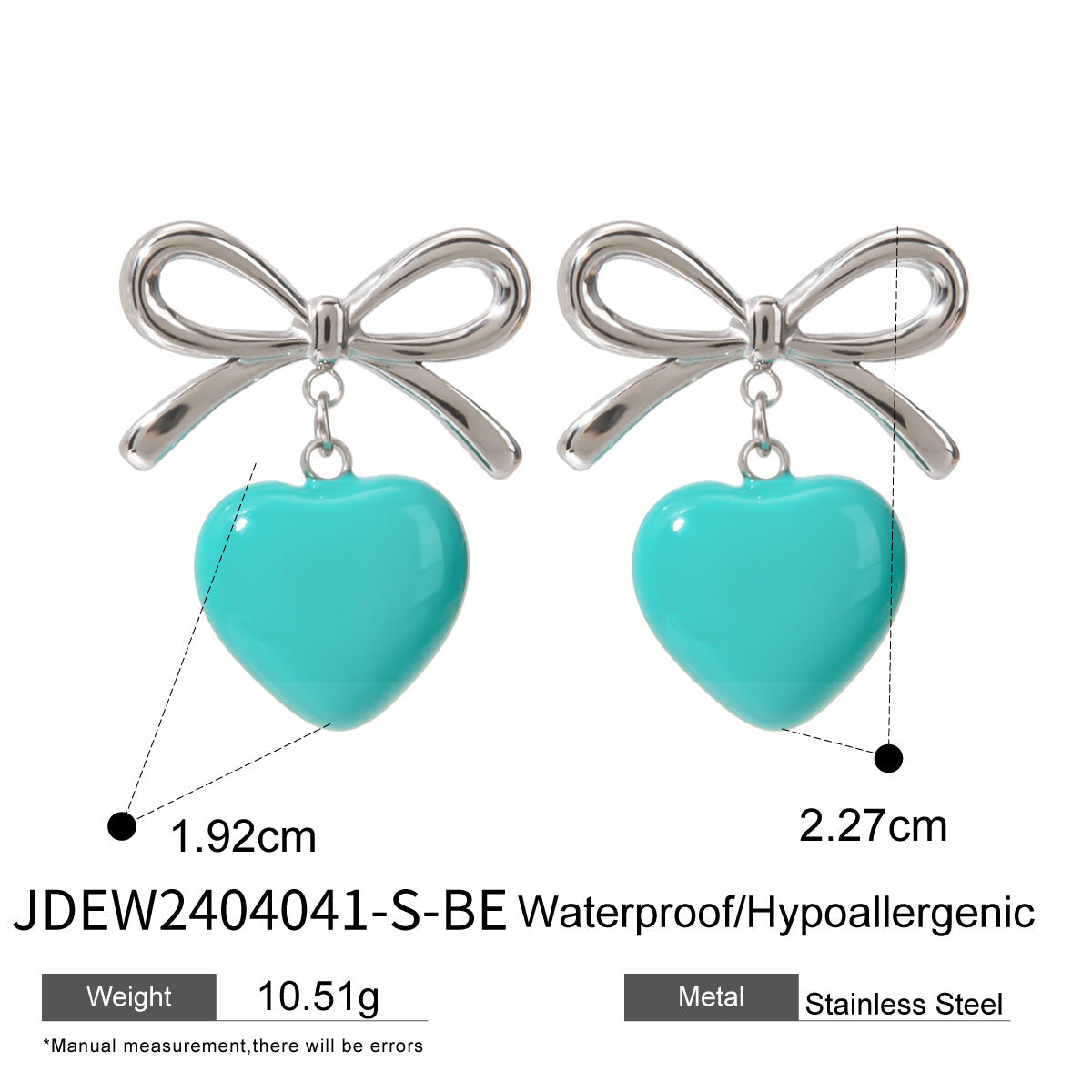 18K Gold Stainless Steel Bow Green Heart Earrings