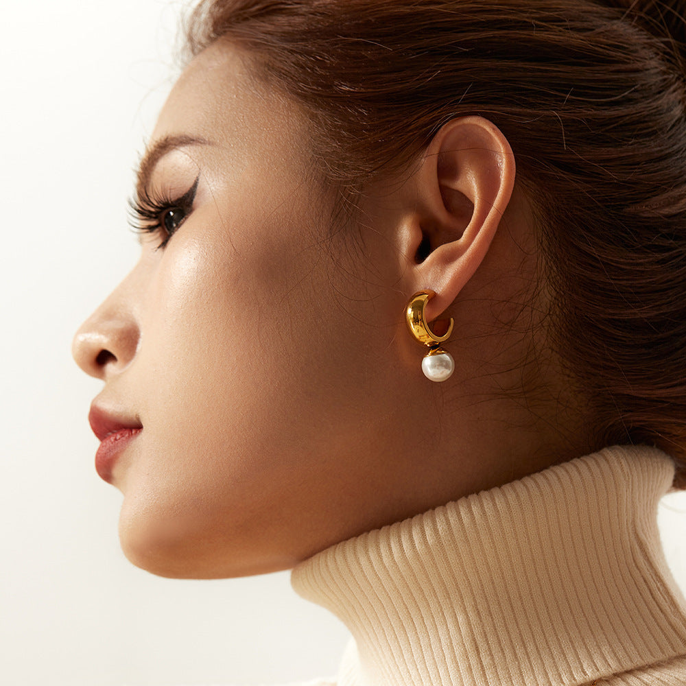 18K Gold Stainless Steel Glossy C- Shaped