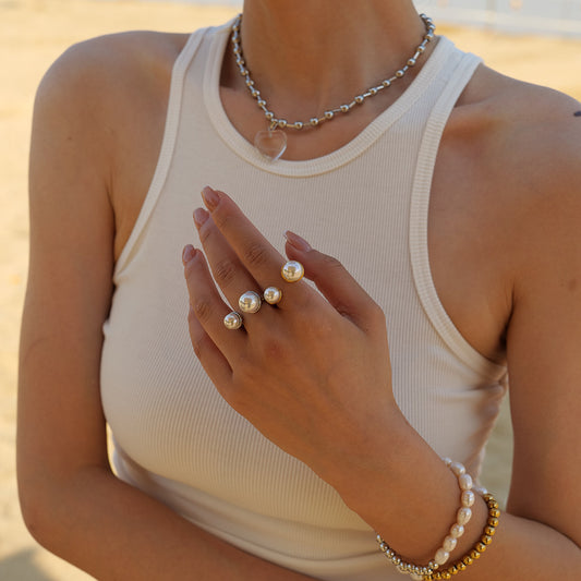 18K Gold Stainless Steel Pearl Size Open Ring Does Not Fade