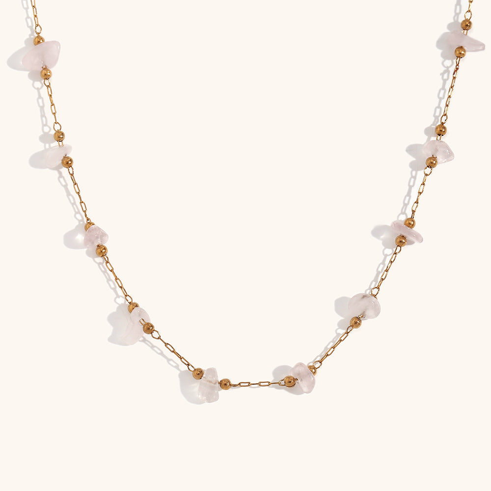 Stainless Steel 18K Gold Plated Natural Gravel Handmade Chain Necklace For Women