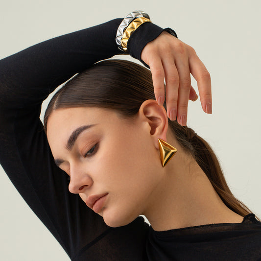 18K Gold Stainless Steel Rhombic Ear Studs Long