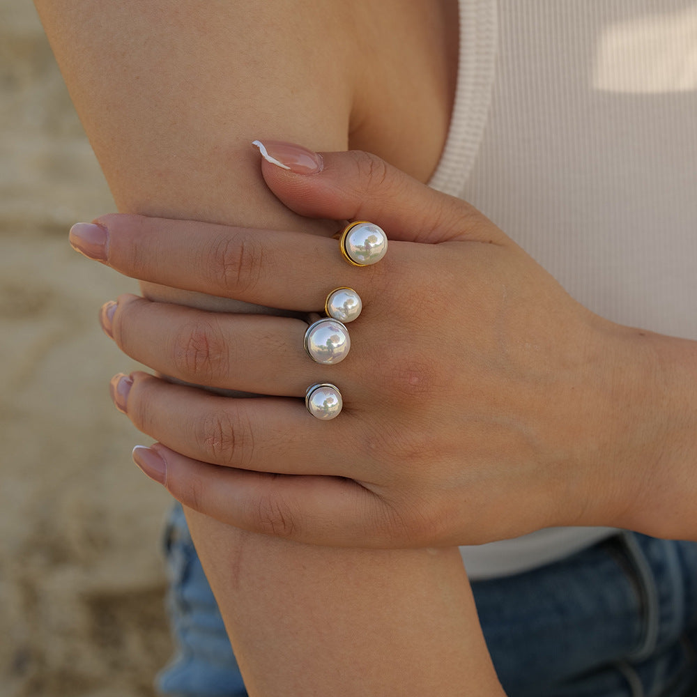 18K Gold Stainless Steel Pearl Size Open Ring Does Not Fade