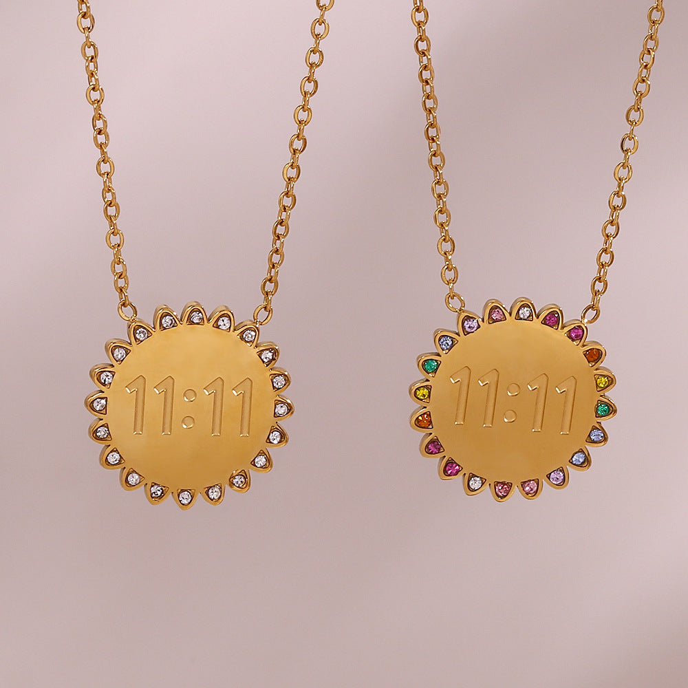 Stainless Steel Plated 18K Gold Micro Inlay Rhinestone SUNFLOWER Pendant Necklace