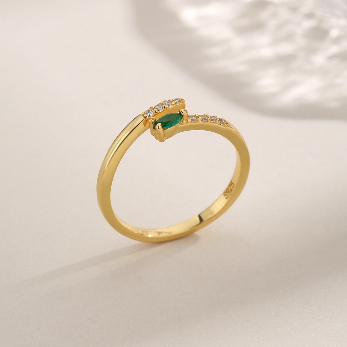 S925 Silver Green Zirconium Open Zircon Opal Ring