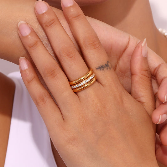 Stainless Steel 18K Gold Plated Zircon Simple Bracelet Ring Three-piece Set