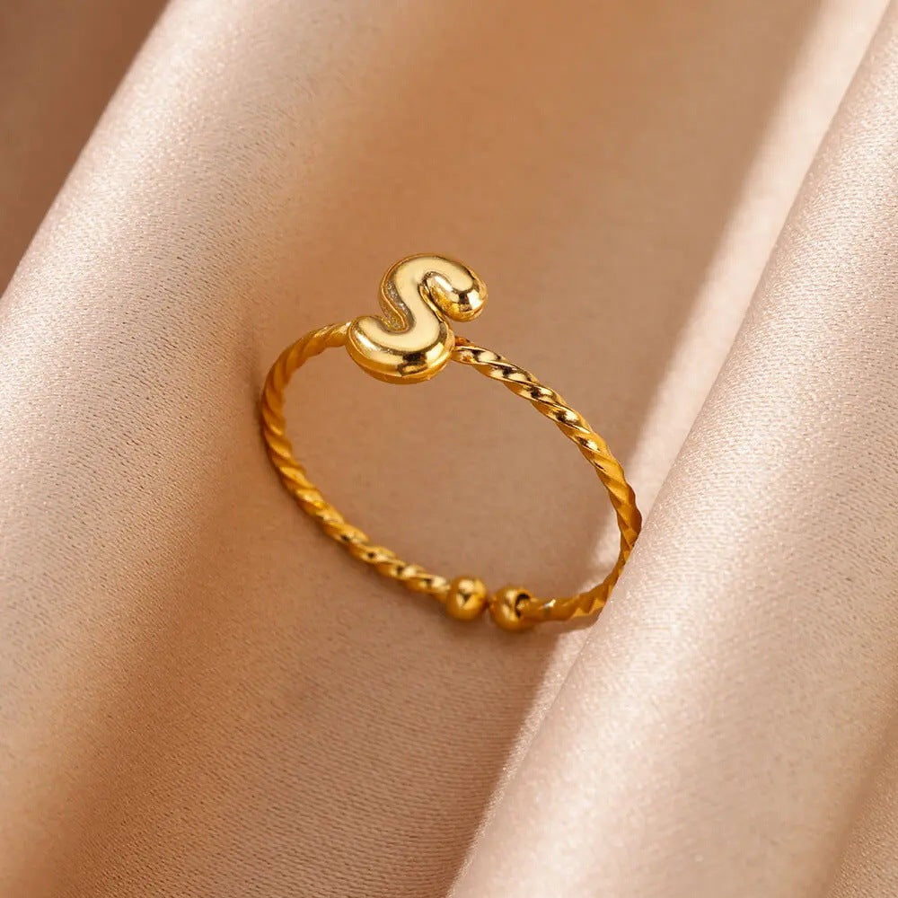 Stainless Steel Plated 18K Real Gold 26 English Letters Ring